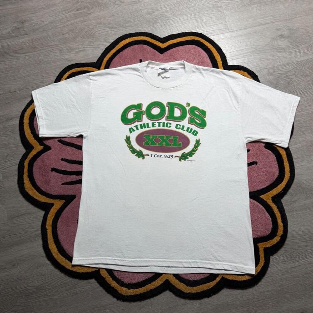 Vintage 90’s God’s Athletic Club Graphic Logo T-shirt Size XL White